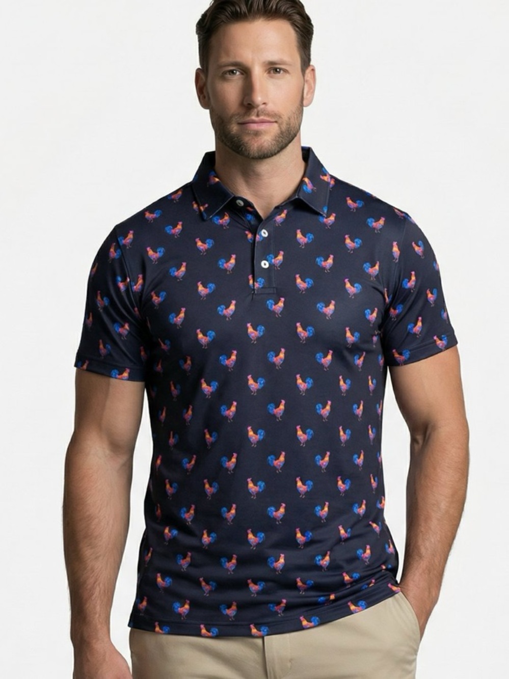 NWT Chubbies Men's The Cockadoodle Doozies Performance Polo Shirt Sz L